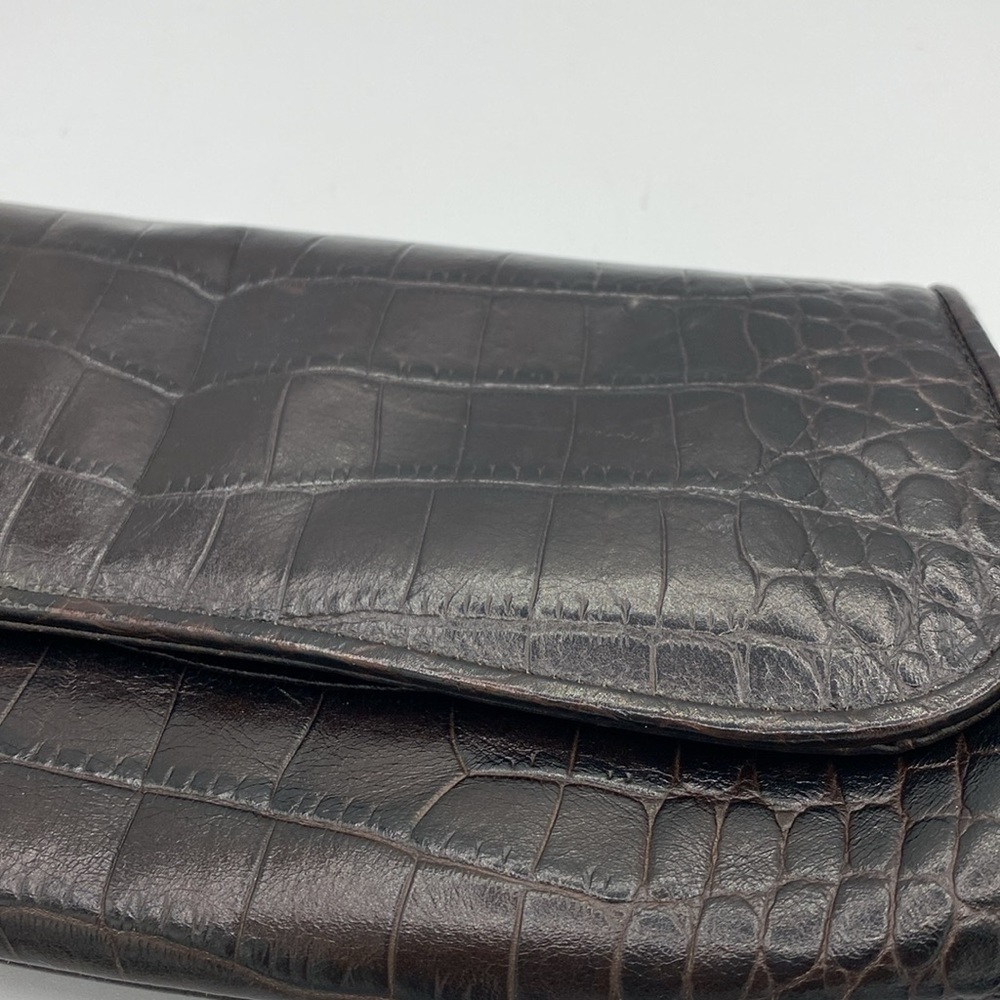 Ann Taylor Genuine Brown Leather Croc Embossed Clutch/Handbag 11”by5”by2” EUC - Picture 2 of 11